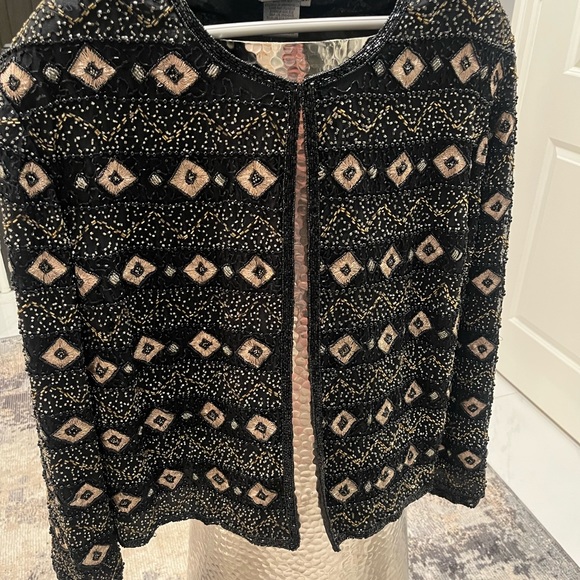 Vintage Pappel boutique evening beaded evening jacket black/silver 3X or 10-12 - Picture 3 of 16